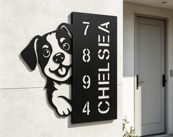 Adressskylt för Shih Tzu – Vertikal metallskylt med husnummer, utomhusinredning för hundar