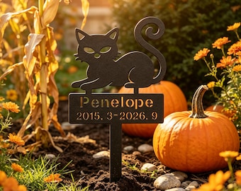 Anpassad svart katt Halloween metallpåle trädgårdsdekor, personliga husdjursminnesgåvor