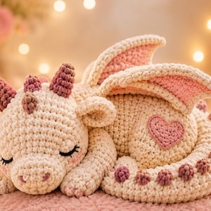Virkmönster för sovande drake, Amigurumi utan sömnad i PDF-handledning, digital nedladdning av plyschleksak, fantasigosedjur för barn, Halloween