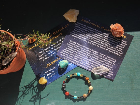 Scientifically Accurate Solar System Bracelet True Colors Orbiting Moons With Informational Cards Made With Natural Stones Gemstones