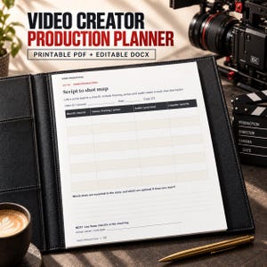 Strumento di pianificazione per YouTube, flusso di lavoro per la produzione video in formato PDF e DOCX modificabile.
