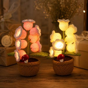 Gehaakte orchideelamp, gebreide bloempot nachtlampje, decoratie voor op het bureau