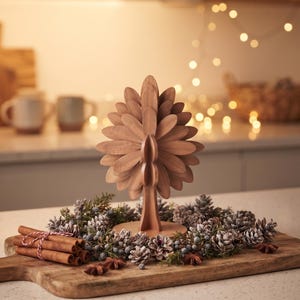 Foldable Wooden Tree Trivet, Walnut Pot Holder, Decorative Table Stand, Kitchen Decor