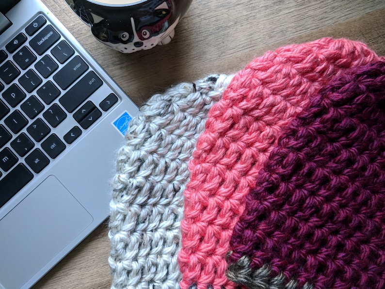 Bobbie Beanie Color blocking Cute Warm Chunky Acrylic Handmade Hat Unique Crochet Maroon Chunky Beanie