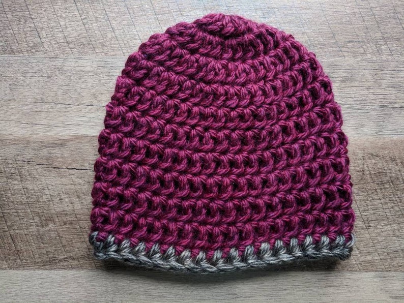 Bobbie Beanie Color blocking Cute Warm Chunky Acrylic Handmade Hat Unique Crochet Maroon Chunky Beanie