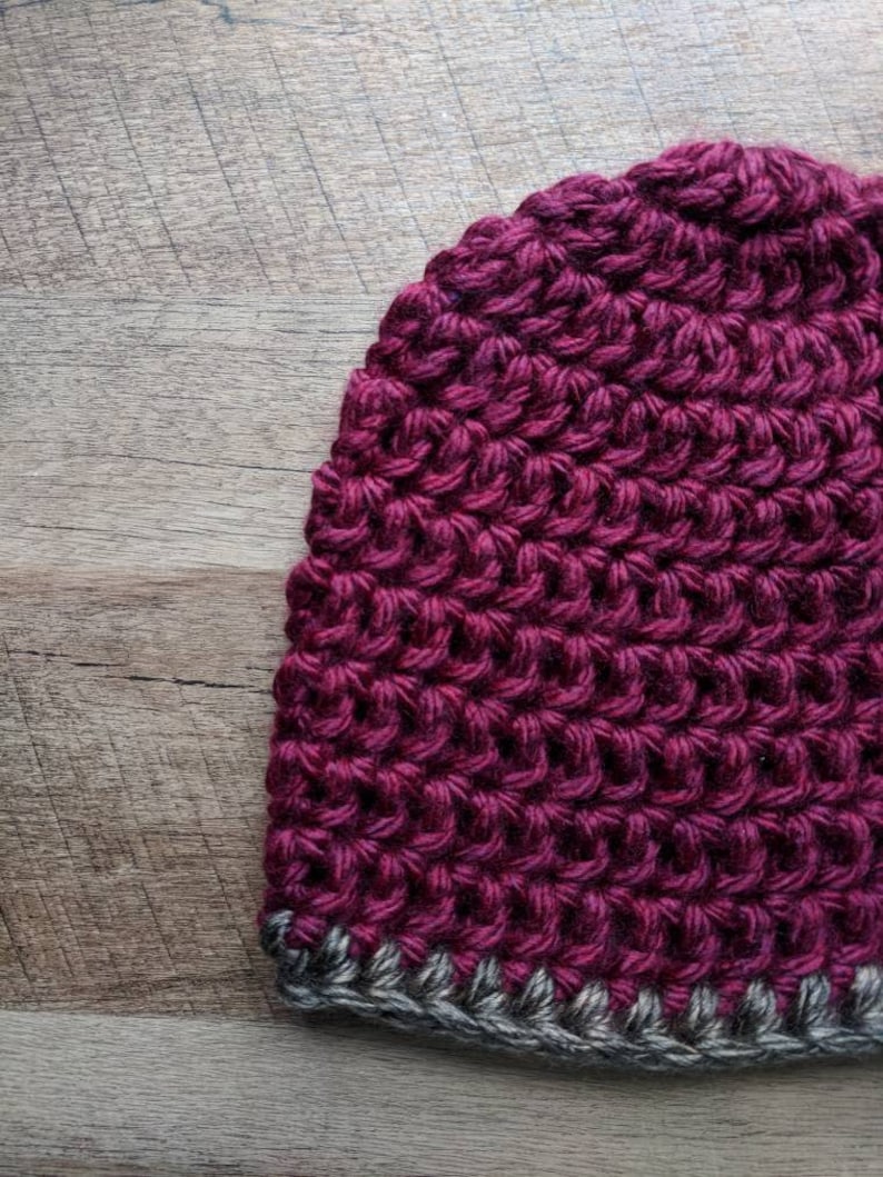 Bobbie Beanie Color blocking Cute Warm Chunky Acrylic Handmade Hat Unique Crochet Maroon Chunky Beanie