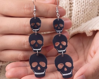 Skull Halloween Earrings For Women, Gothic Skull Dangle Earrings, Spooky Skeleton Jewelry Gift For Halloween Lovers