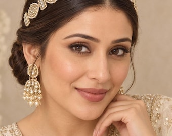 Kundan Maang Tikka Matha Patti | Pearl Head Jewelry