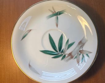 Conjunto vintage de 6 pequenos pratos de servir Noritake China em bambu com anel dourado