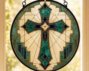 Christian Cross Suncatcher, Stained Glass Cross Window Hanging, Faith Window Decor, Religious Gift, Church Home Decor