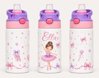 Personalized Ballerina Water Bottle, Ballet Water Bottle for Girls, Custom Name Kids Bottle, 12 oz Dance School Water Bottle