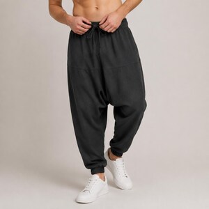 Herren-Haremshose mit tiefem Schritt, lockere Jogginghose mit Kordelzug