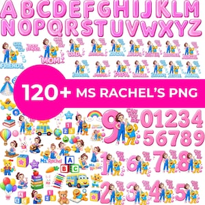 120+ Ms Rachel PNG, Clipart Bundle, Ms Rachel PNG, Birthday Party Decor, Cake Topper PNG, Shirt Design, Alphabet & Numbers, Ms rachel Fonts