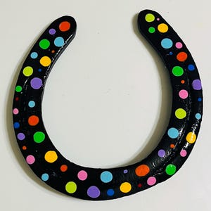 DRAFT HORSE Size Heavy Steel Hand Painted Decorative Black Multicolor Poka Dot HORSESHOE