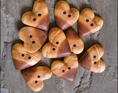 Hand carved wooden heart shaped buttons from oak wood. Love buttons. Valentine buttons. Made from local wood on Skye by Arthur Sevestre.