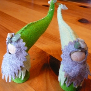 Small Springtime Gnomes, Walforf Inspired, Wool Felt Peg Doll Gnome, One of a Kind, Art Doll