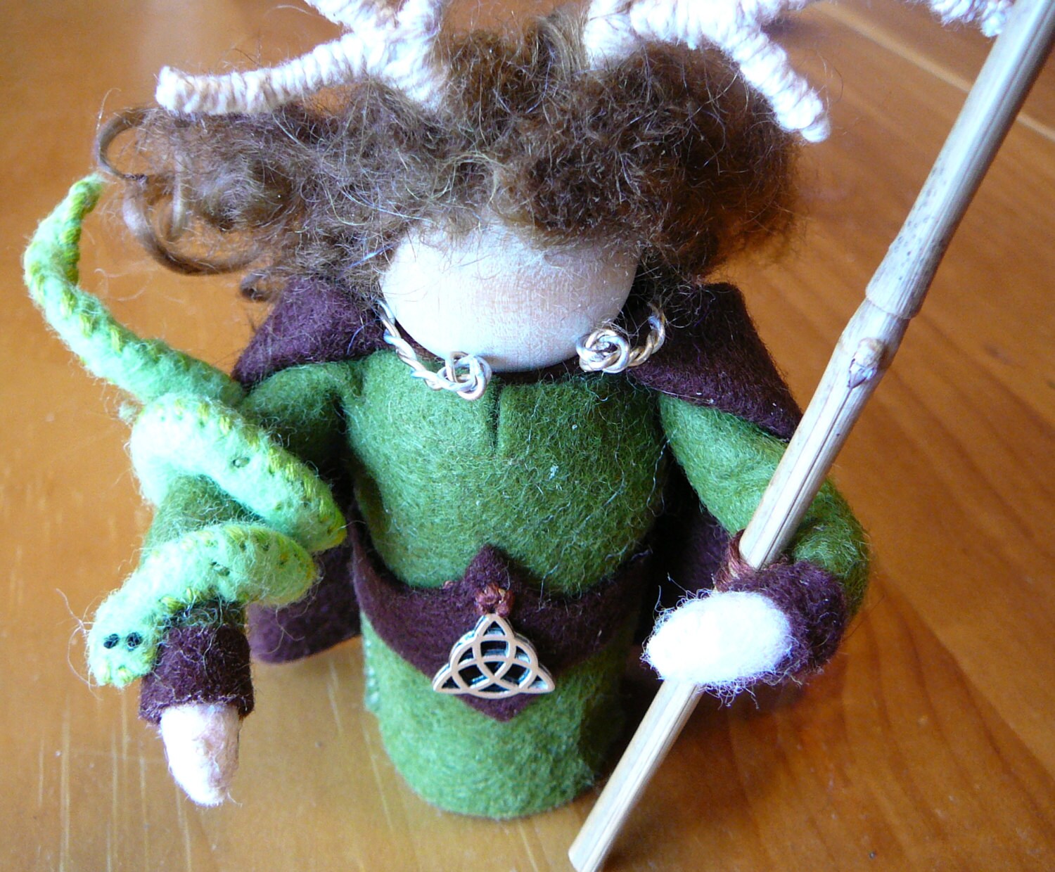 Celtic God Cerununnos Peg Doll, Horned God, Waldorf Wooden Peg Doll, Handmade Miniature, Art Doll
