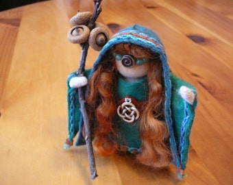 Celtic Goddess Bridgit Peg Doll, Waldorf Wooden Peg Doll, Handmade Miniature, Art Doll