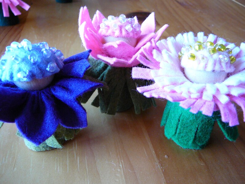 Pink Beaded Peg Doll Flower Fairy, Waldorf Inspired, Small Wool Felt Flower Fairy, image 3