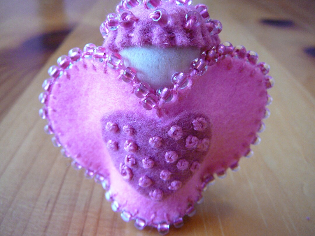 Knave of Hearts Peg Doll, Pink Wool Felt Miniature, Waldorf Wood Peg