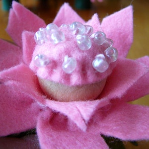 Pink Beaded Peg Doll Flower Fairy, Waldorf Inspired, Small Wool Felt Flower Fairy, image 2