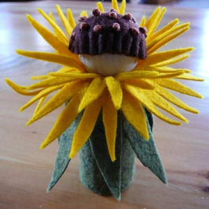 Small Yellow Flower Fairy, Waldorf Inspired, Wool Felt Peg Doll Fairy image 2