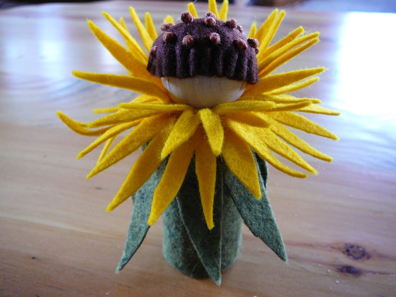 Small Yellow Flower Fairy, Waldorf Inspired, Wool Felt Peg Doll Fairy image 2