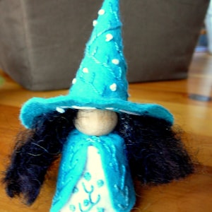 Flowery Wool Felt Witch, Peg Doll Witch, Waldorf Inspired, One of a Kind,Springtime  Minature Witch