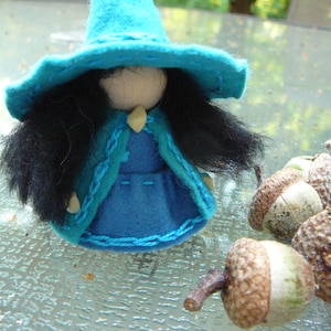 Blue Wool Felt Witch, Peg Doll Witch, Waldorf Inspired, One of a Kind, Minature Witch