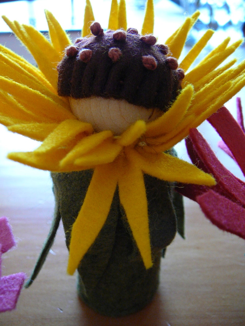 Small Yellow Flower Fairy, Waldorf Inspired, Wool Felt Peg Doll Fairy image 5