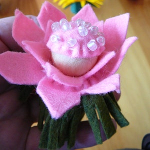 Pink Beaded Peg Doll Flower Fairy, Waldorf Inspired, Small Wool Felt Flower Fairy, image 5