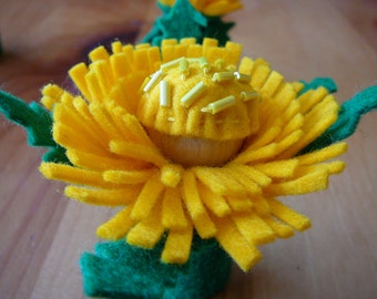 Yellow Peg Doll Flower Fairy, Small Dandelion Flower Fairy, Waldorf Inspired, Wool Felt Peg Doll Fairy, One of a Kind