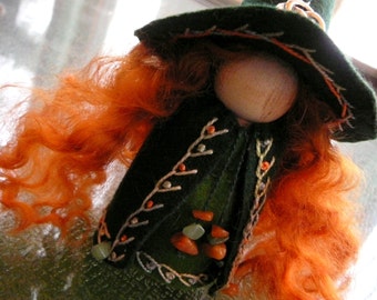 Large Celtic Witch Peg Doll, Waldorf Wooden Peg Doll, Handmade Miniature