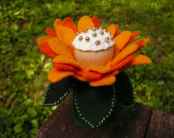 Large Orange Peg Doll Flower Fairy, Waldorf Inspired, Wool Felt Fairy