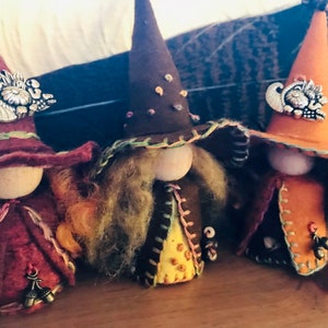 Thanksgiving Wool Felt Witch, Peg Doll Witch, Waldorf Inspired, One of a Kind, Autumn Minature Witch, Art Doll