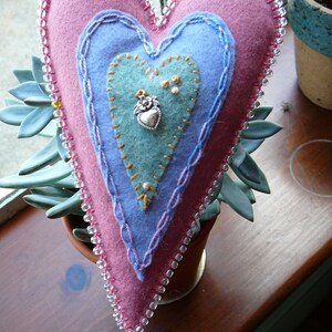 Felt Hanging Heart Waldorf Heart One of a Kind Heart Ornament Home Decoration Heart image 2