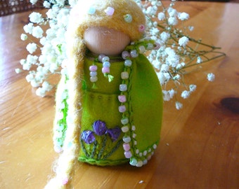 Lady Spring Peg Doll, Waldorf Wooden Peg Doll, Handmade Miniature