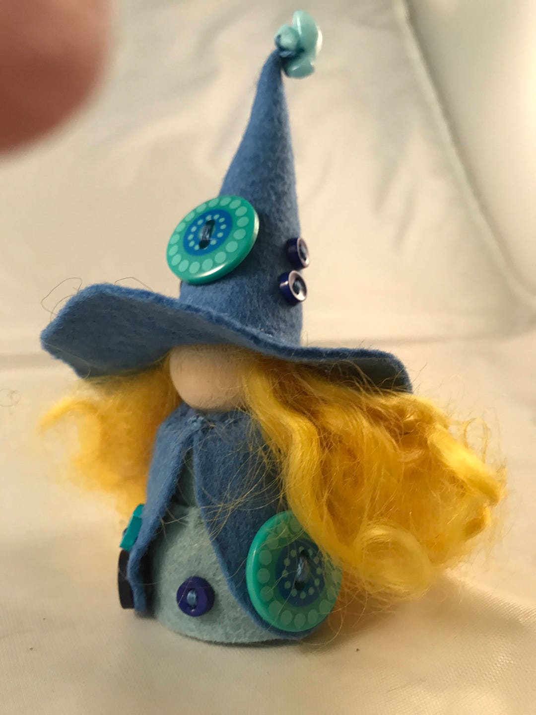 Button Embellished Wool Felt Witch, Peg Doll Witch, Waldorf Inspired