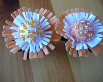 Orange and White Beaded Peg Doll Flower Fairy, Waldorf Inspired, Small Wool Felt Flower Fairy,