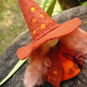 Orange Wool Felt Witch, Peg Doll Witch, Waldorf Inspired, Made to Order, Minature Witch