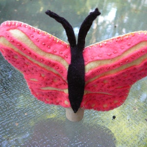 Coral and White Butterfly Peg Doll, Waldorf Inspired, Small Wool Felt Butterfly