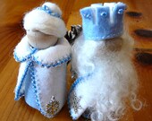 King & Queen Winter Peg Doll Couple, Large Waldorf Wooden Peg Doll Pair, Handmade Miniature