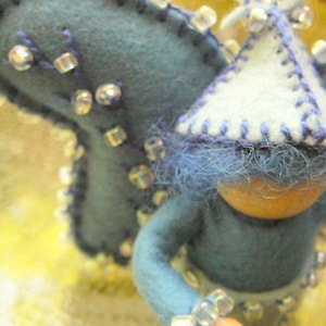 Blue Boy Wool Felt Fairy, Peg Doll Fairy, Waldorf Inspired, One of a Kind, Miniature Fairy Peg Doll