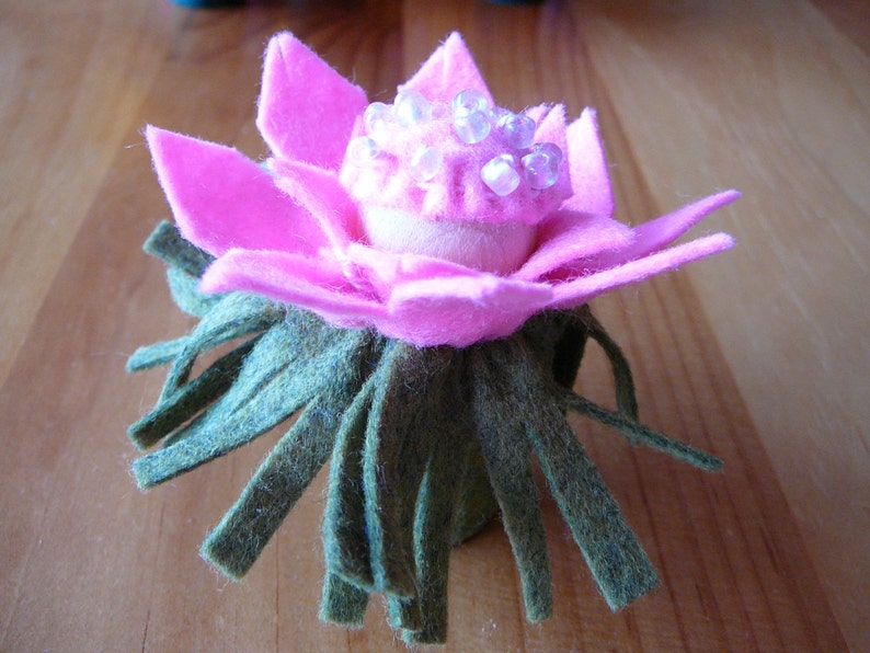 Pink Beaded Peg Doll Flower Fairy, Waldorf Inspired, Small Wool Felt Flower Fairy, image 1