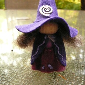 Purple Wool Felt Witch, Peg Doll Witch, Waldorf Inspired, One of a Kind, Minature Witch