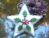 Christmas Star, Holly Star, Handmade Beaded Christmas Ornament, Waldorf Inspired Solstice Decoration