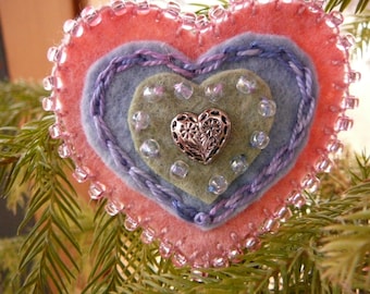 Heart Brooch, Birthday or Mother's Day Brooch, One of a Kind, Felt Waldorf Brooch