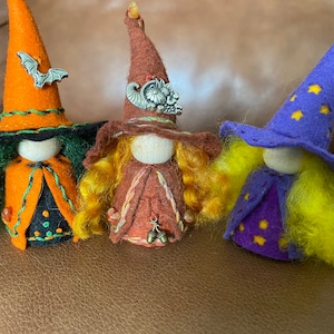 Witch Trio for Holidays, Waldorf Peg Dolls, Halloween Thanksgiving and Christmas Miniatures, Art Dolls