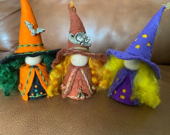 Witch Trio for Holidays, Waldorf Peg Dolls, Halloween Thanksgiving and Christmas Miniatures, Art Dolls