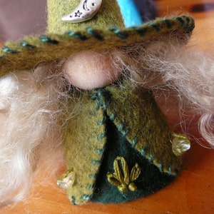 Crescent Moon Wool Felt Witch, Peg Doll Witch, Waldorf Inspired, One of a Kind, Miniature Witch, Art Doll